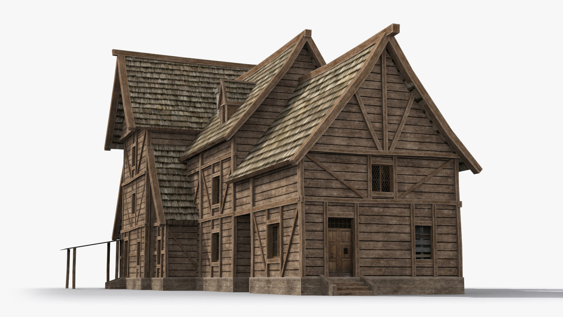 Medieval house x5 Low-poly 3D model_3