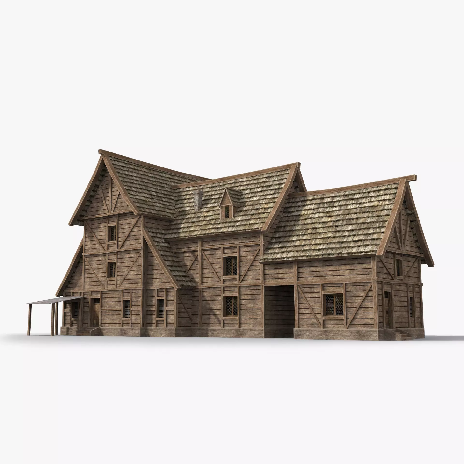 Medieval house x5 Low-poly 3D model_0