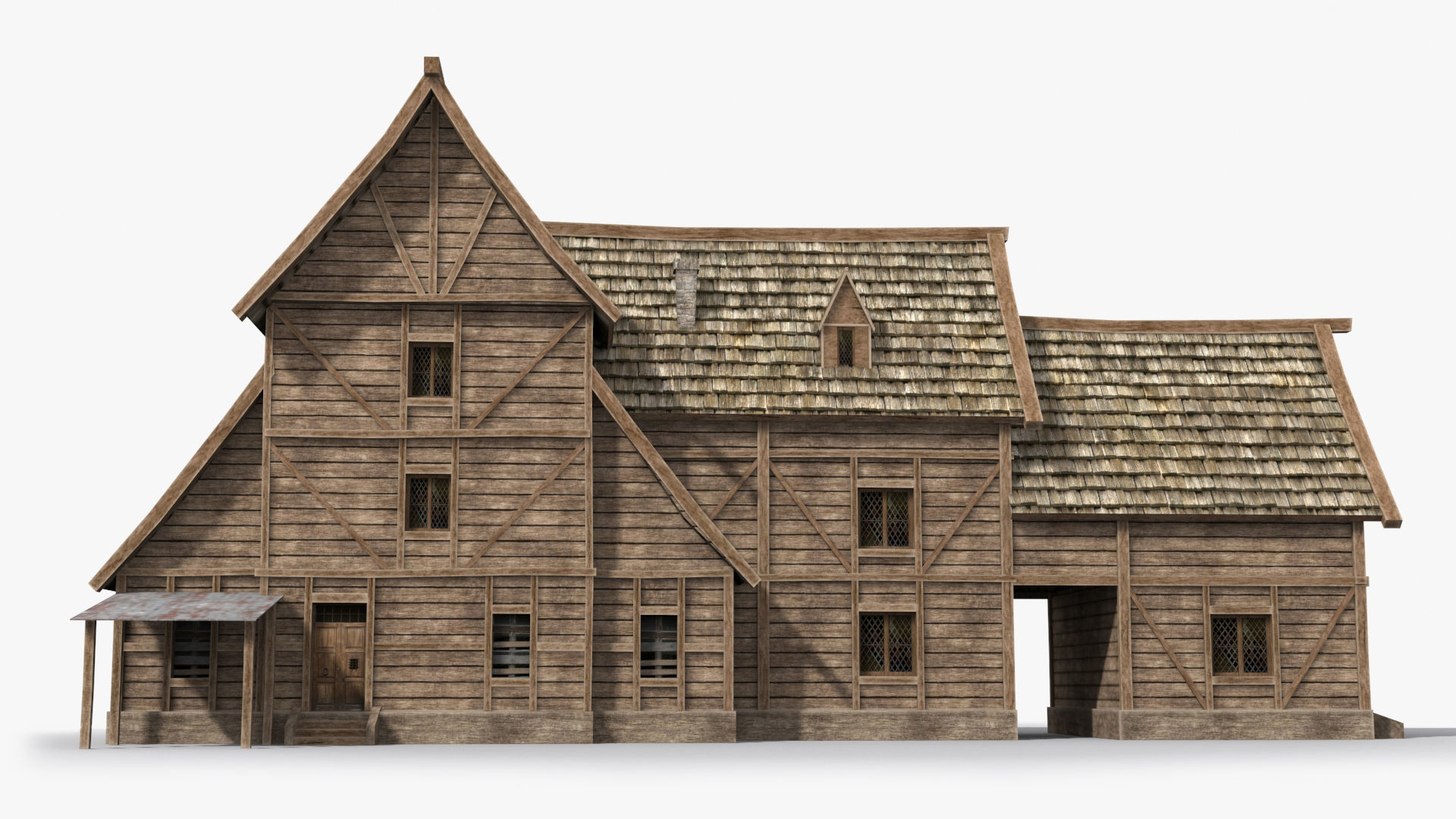 Medieval house x5 Low-poly 3D model_1