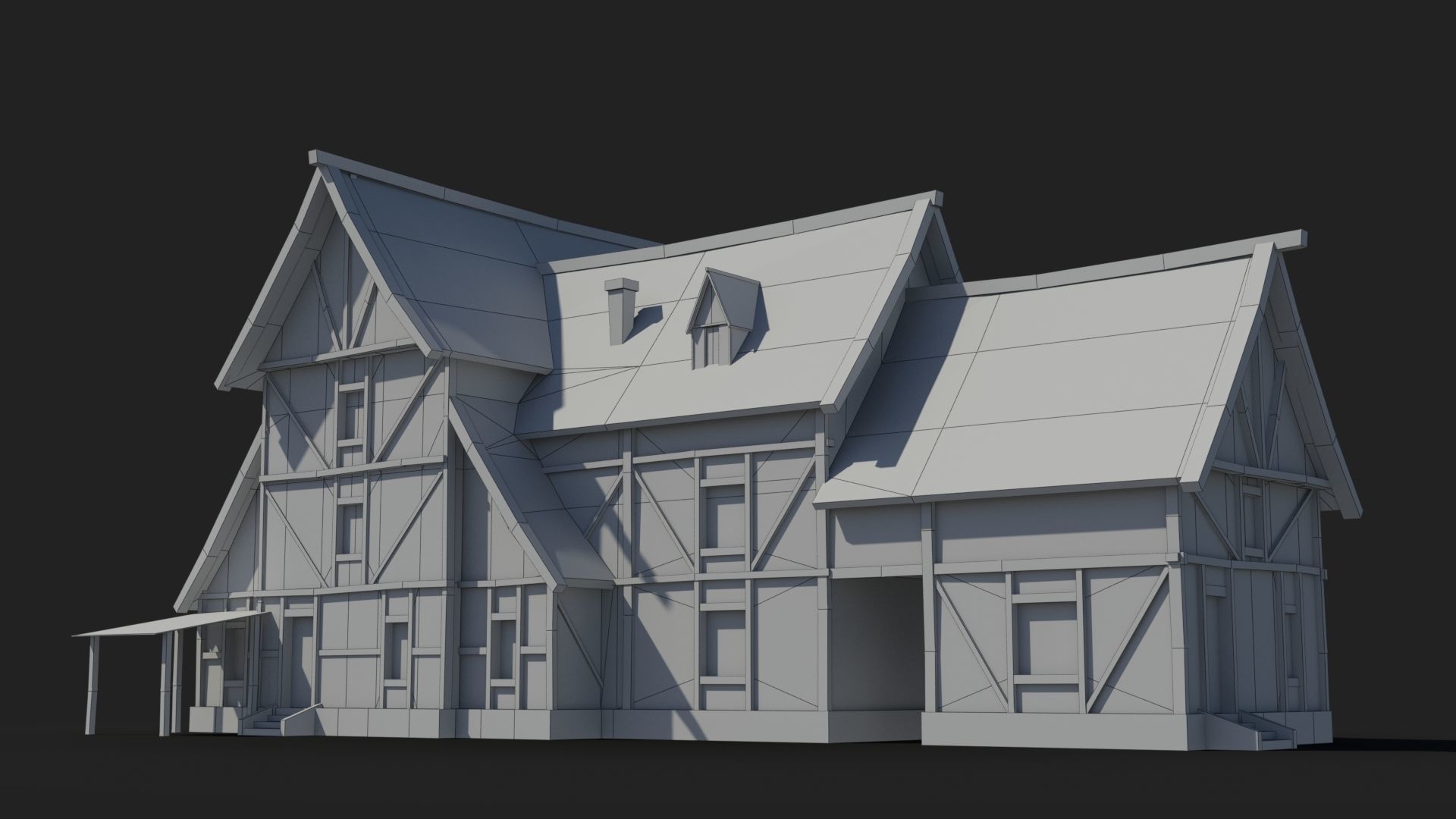 Medieval house x5 Low-poly 3D model_5