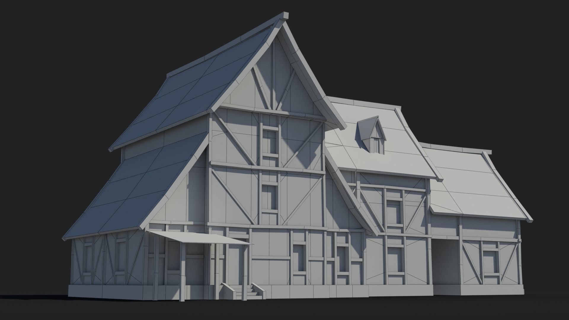 Medieval house x5 Low-poly 3D model_7