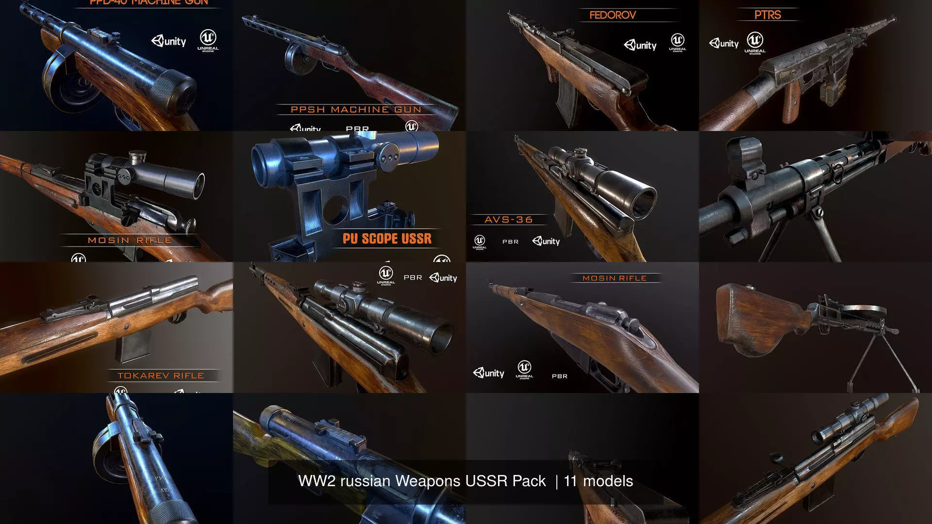 WW2 russian Weapons USSR Pack 3D Model Collection_1