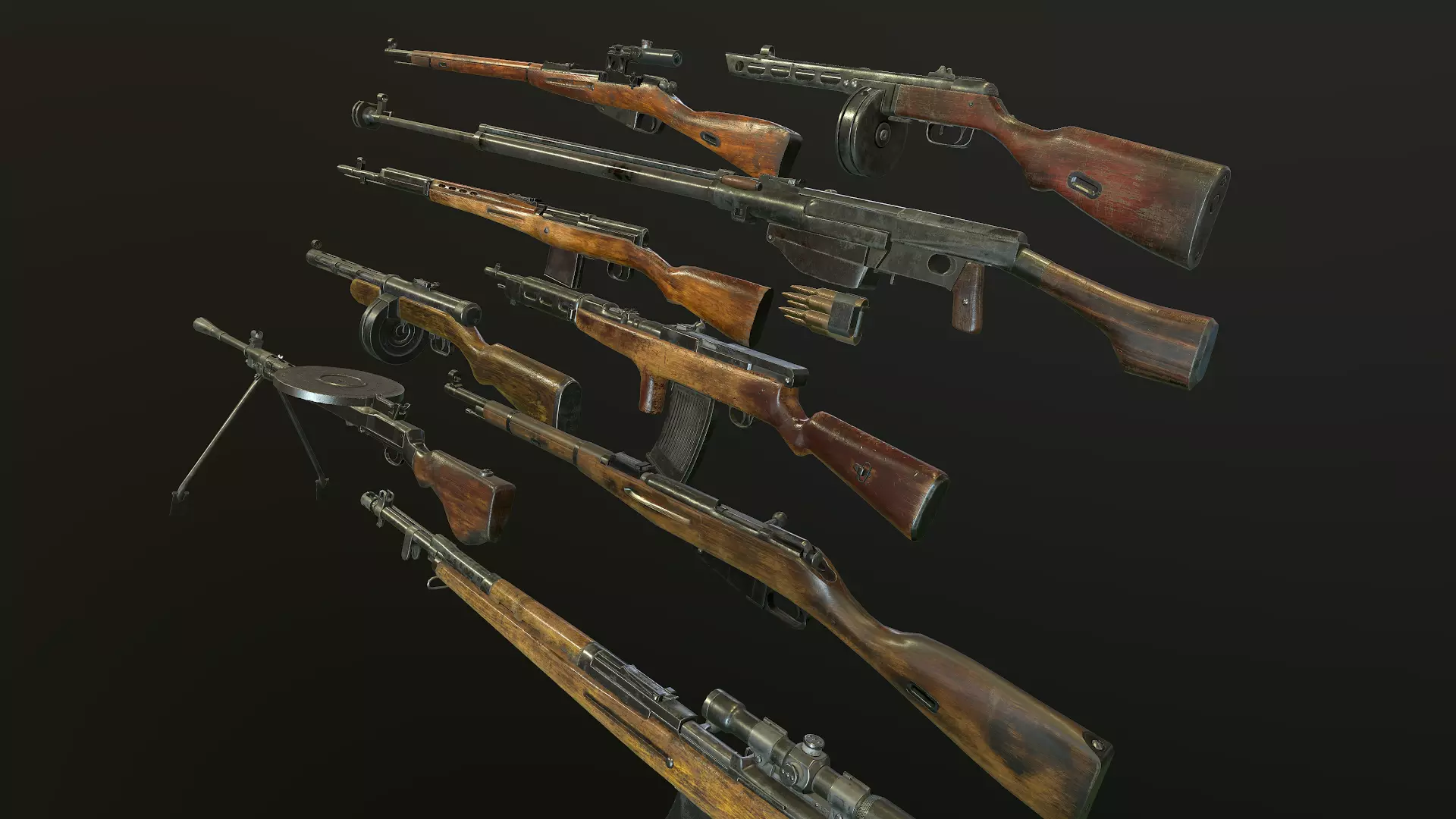 WW2 russian Weapons USSR Pack 3D Model Collection_0