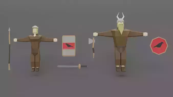 Low Poly Viking set lord of rings characters