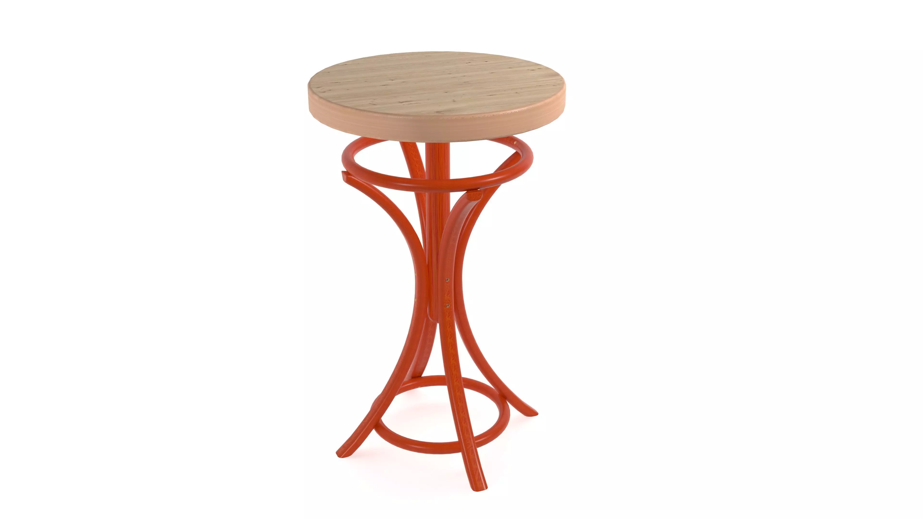 Chair orange stool with wooden top 3D model_0