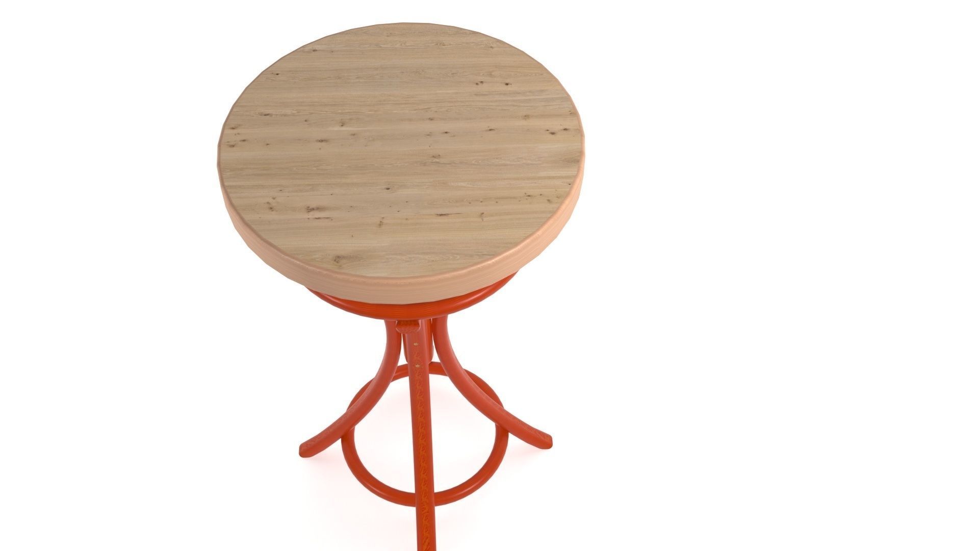 Chair orange stool with wooden top 3D model_3