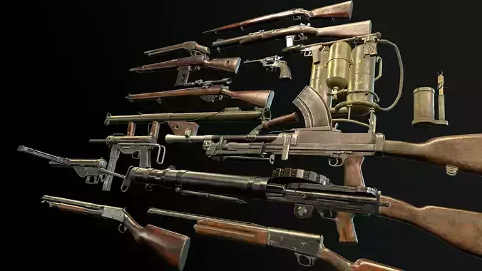 WW2 Weapons Allies US Pack 3D Model Collection