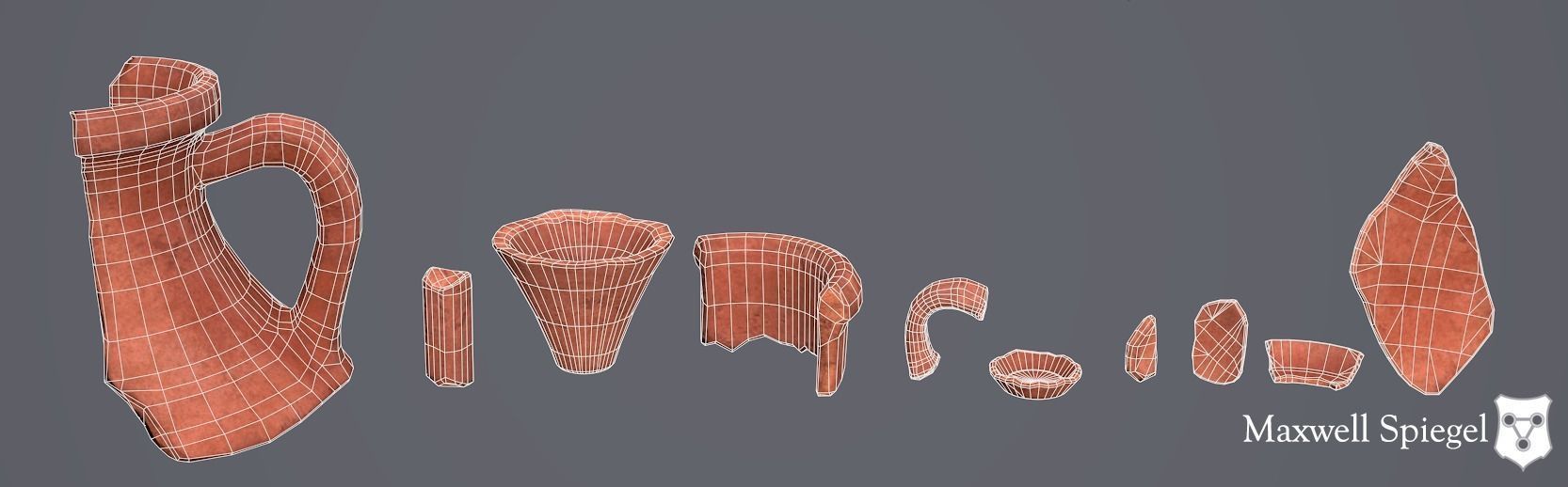 Broken Pottery Low-poly 3D model_2