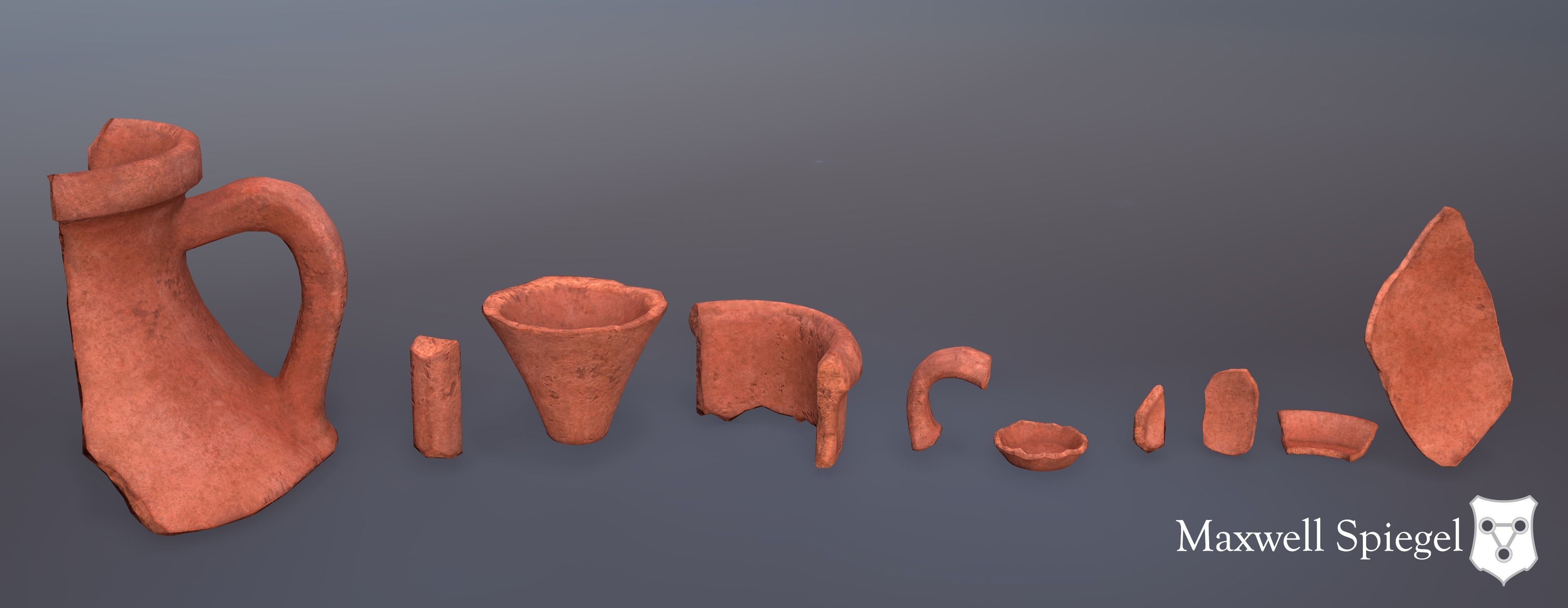 Broken Pottery Low-poly 3D model_1