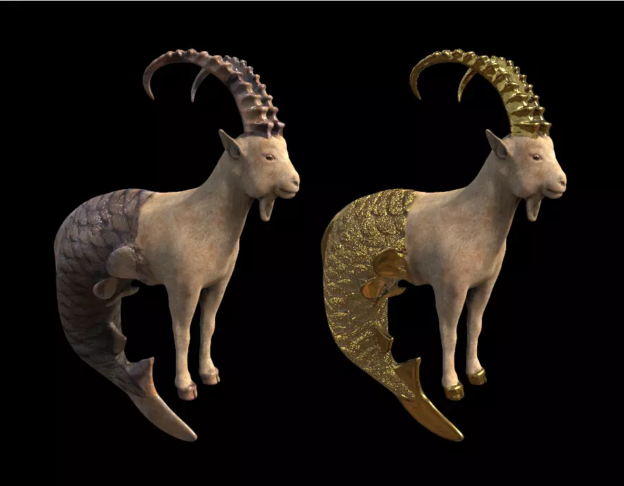 Capricorn mountain goat zodiac sign Two colors FBX STL OBJ MAX 3D model_0
