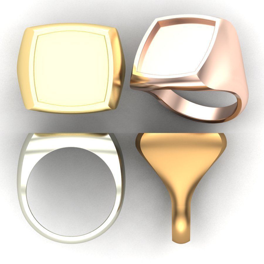 Signet rings set CUSHION top  3D print model_11