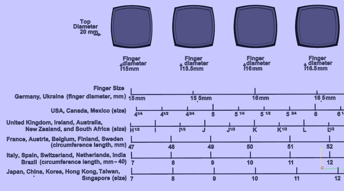 Signet rings set CUSHION top  3D print model_2