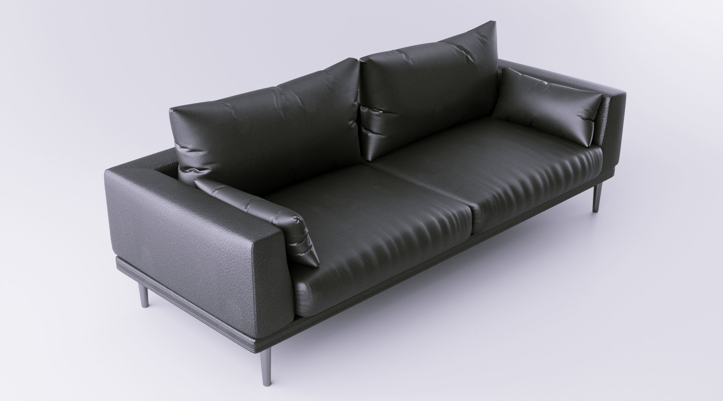 Black Leather Sofa 3D model_3