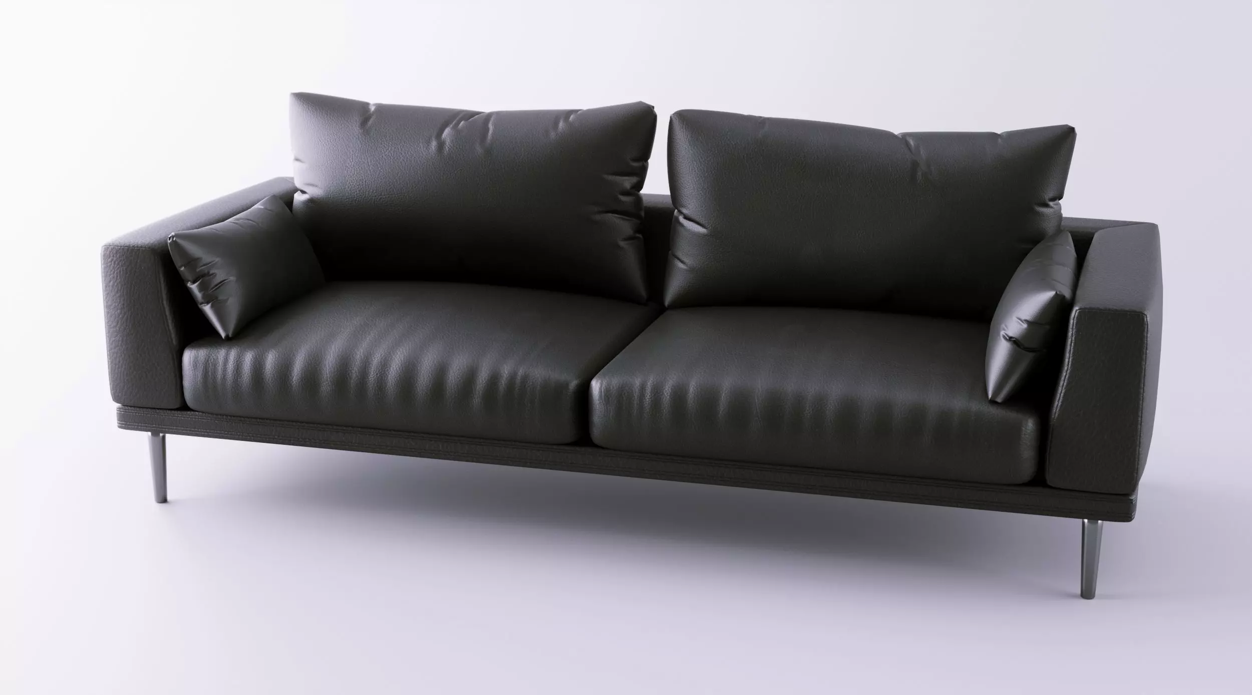 Black Leather Sofa 3D model_0
