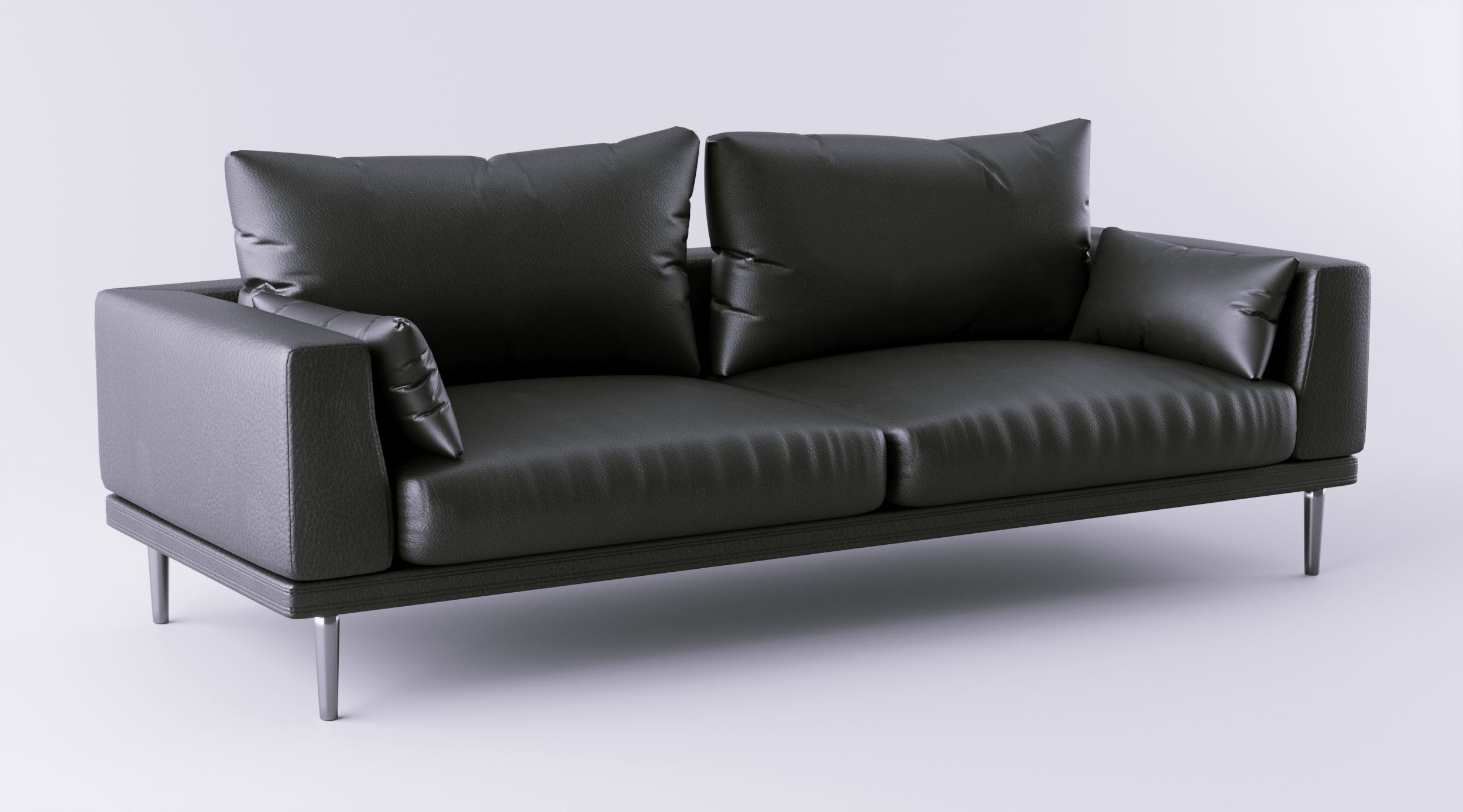 Black Leather Sofa 3D model_1