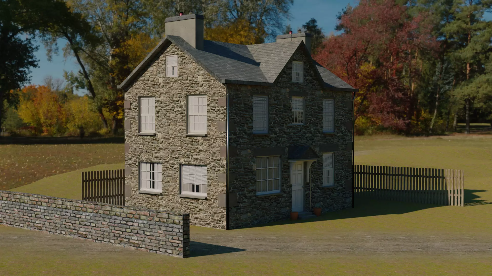 Classic British brick house Low-poly 3D model