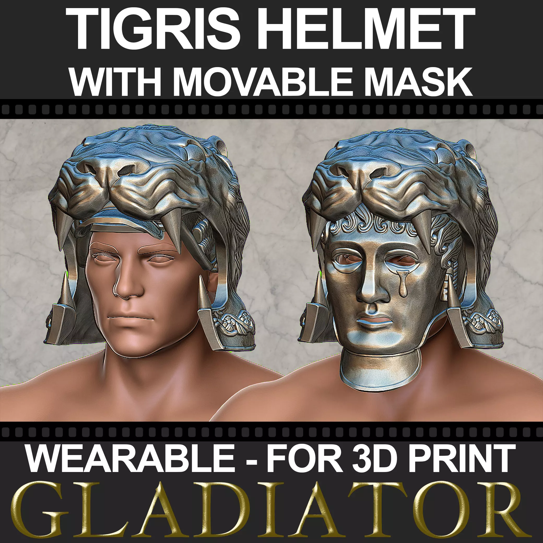 Tigris of Gaul Helmet with movable mask 3D print model_0