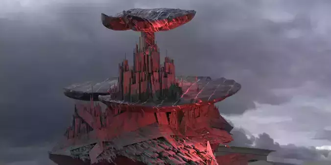 Sci-Fi Dark Alice Themed Mushroom Town 3D model