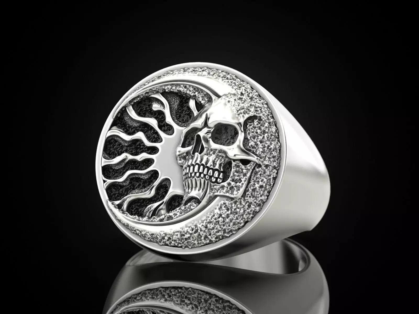 Skull moon sun ring 3D print model_0