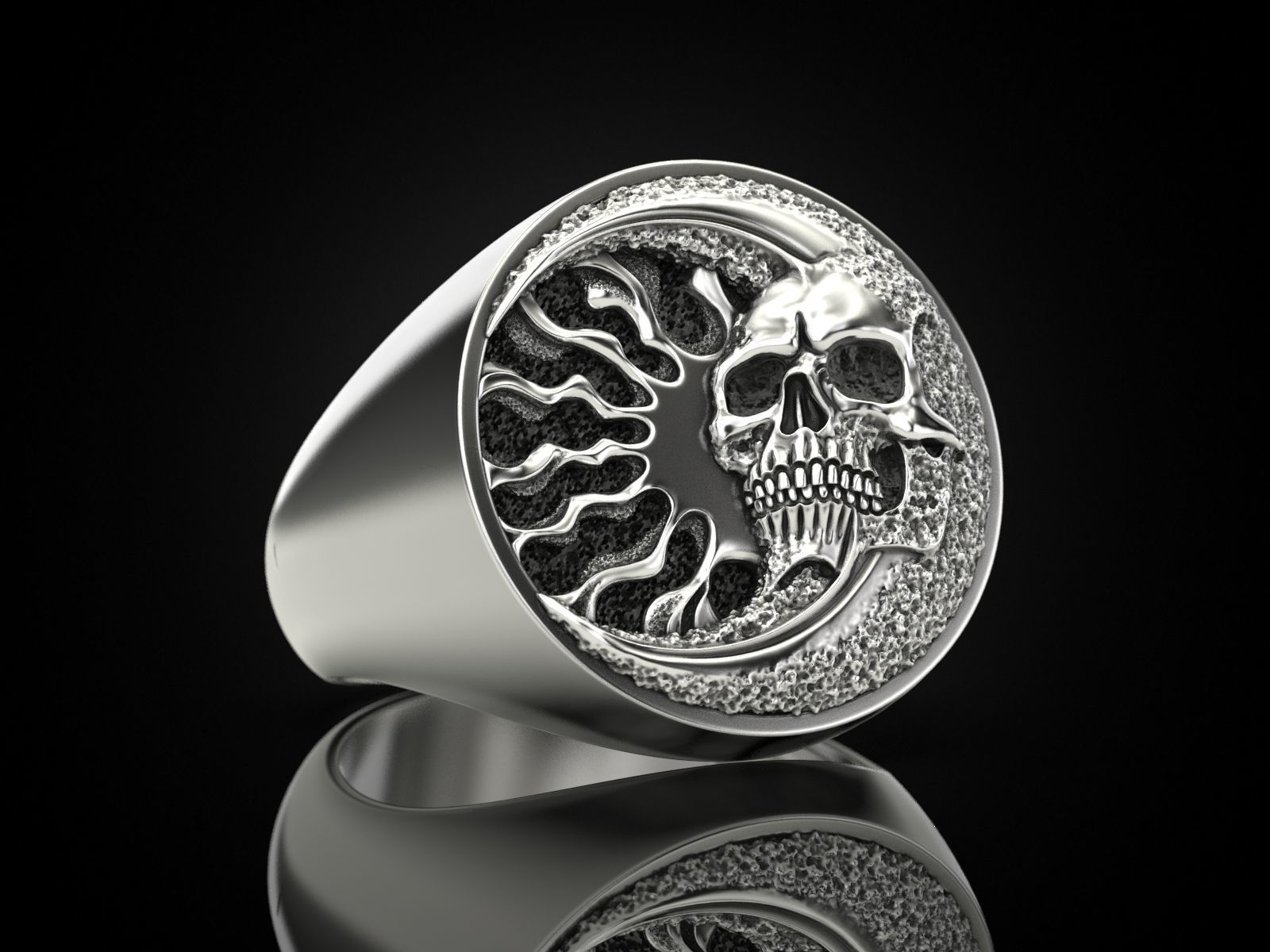 Skull moon sun ring 3D print model_6