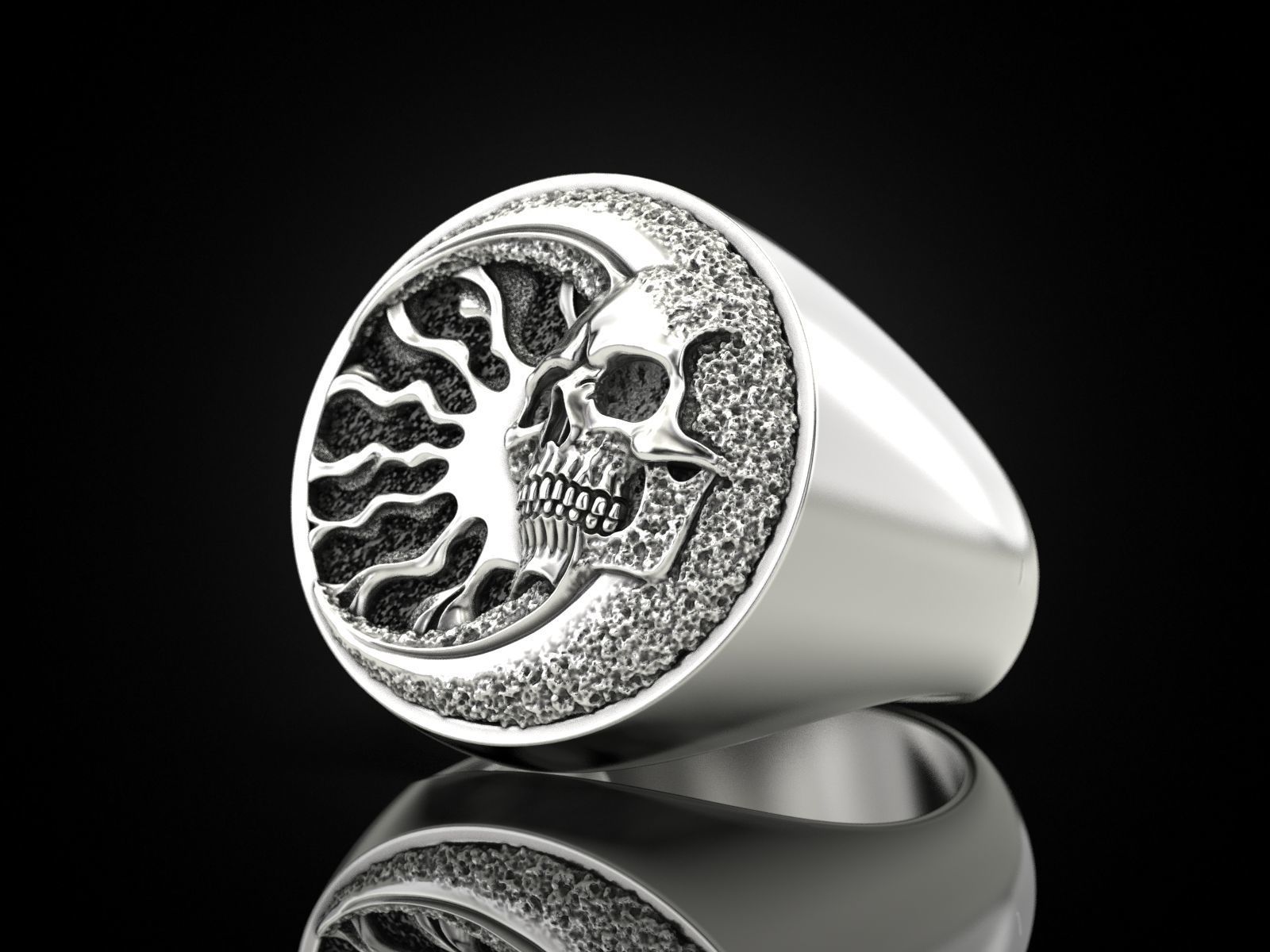Skull moon sun ring 3D print model_3