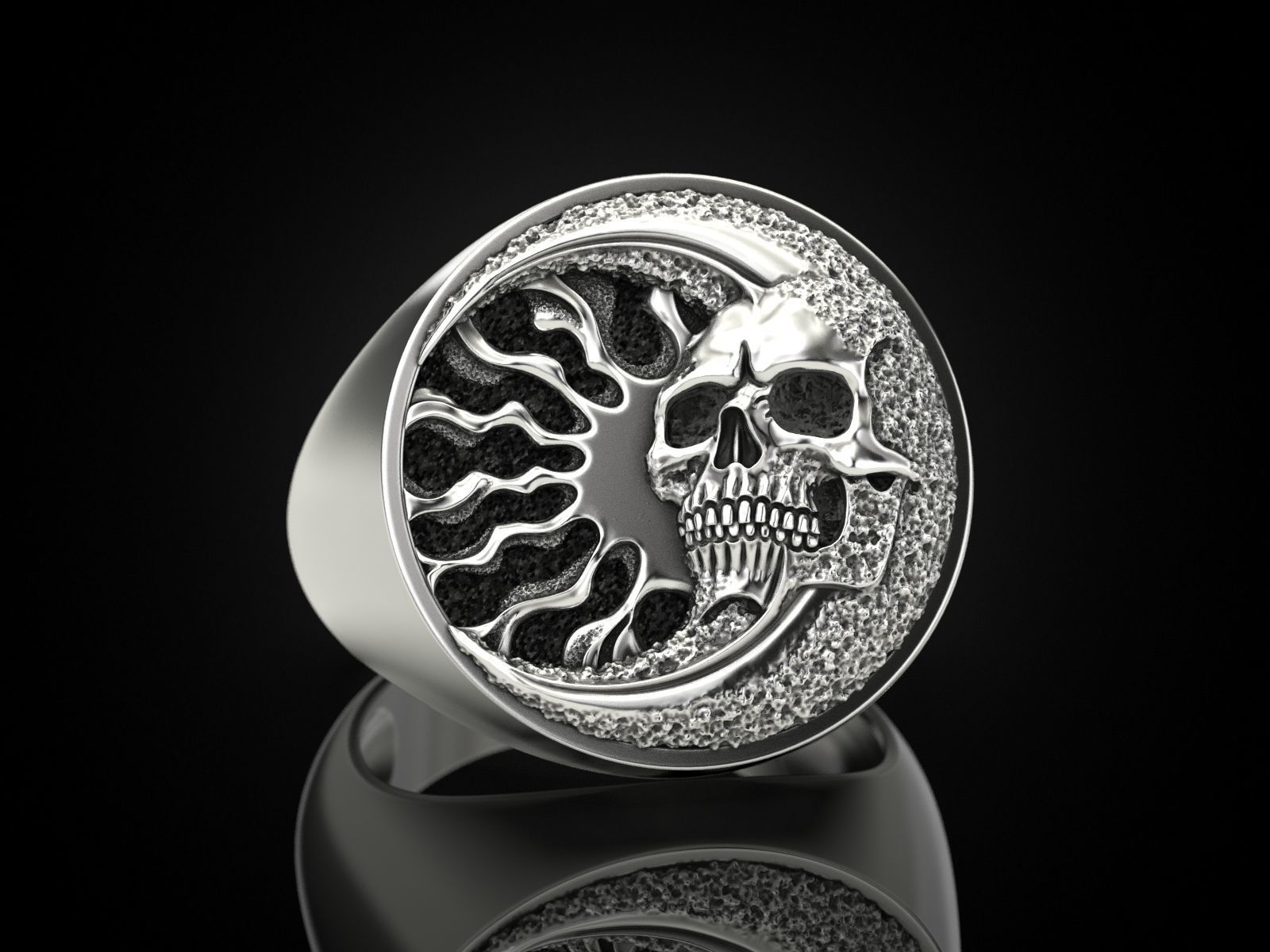 Skull moon sun ring 3D print model_7