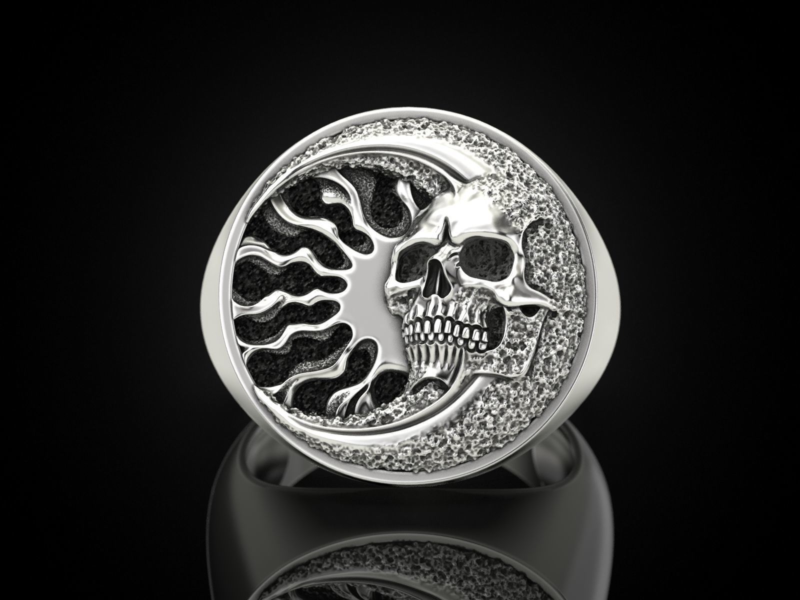 Skull moon sun ring 3D print model_1