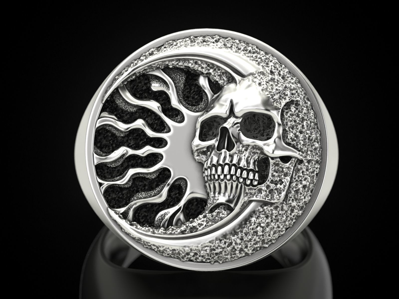 Skull moon sun ring 3D print model_2