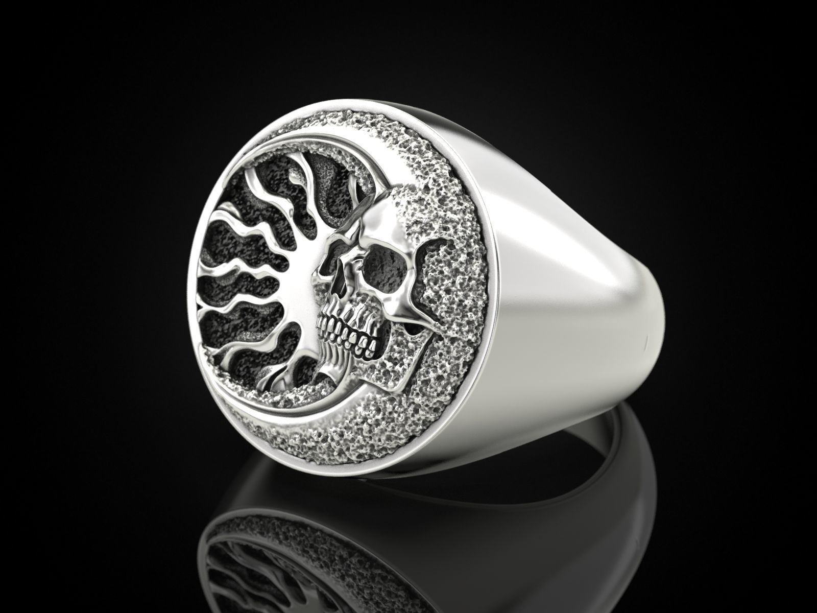 Skull moon sun ring 3D print model_4
