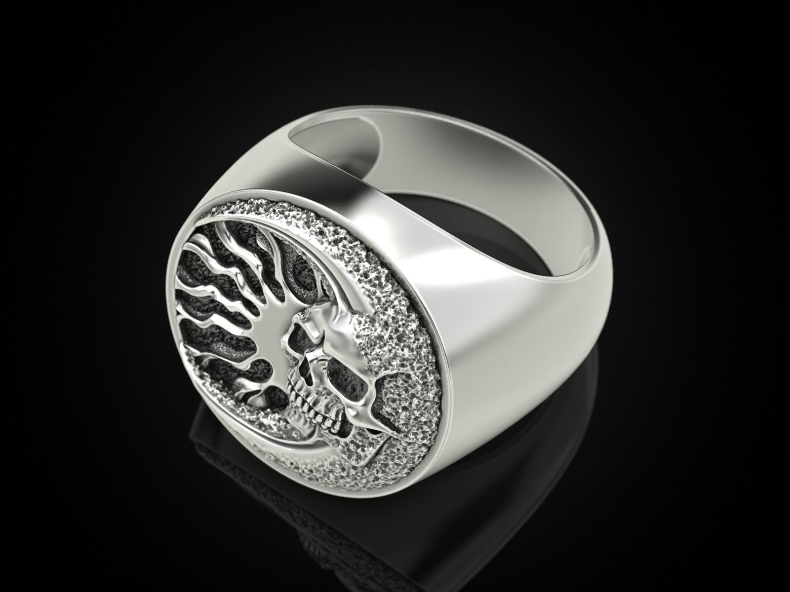 Skull moon sun ring 3D print model_8