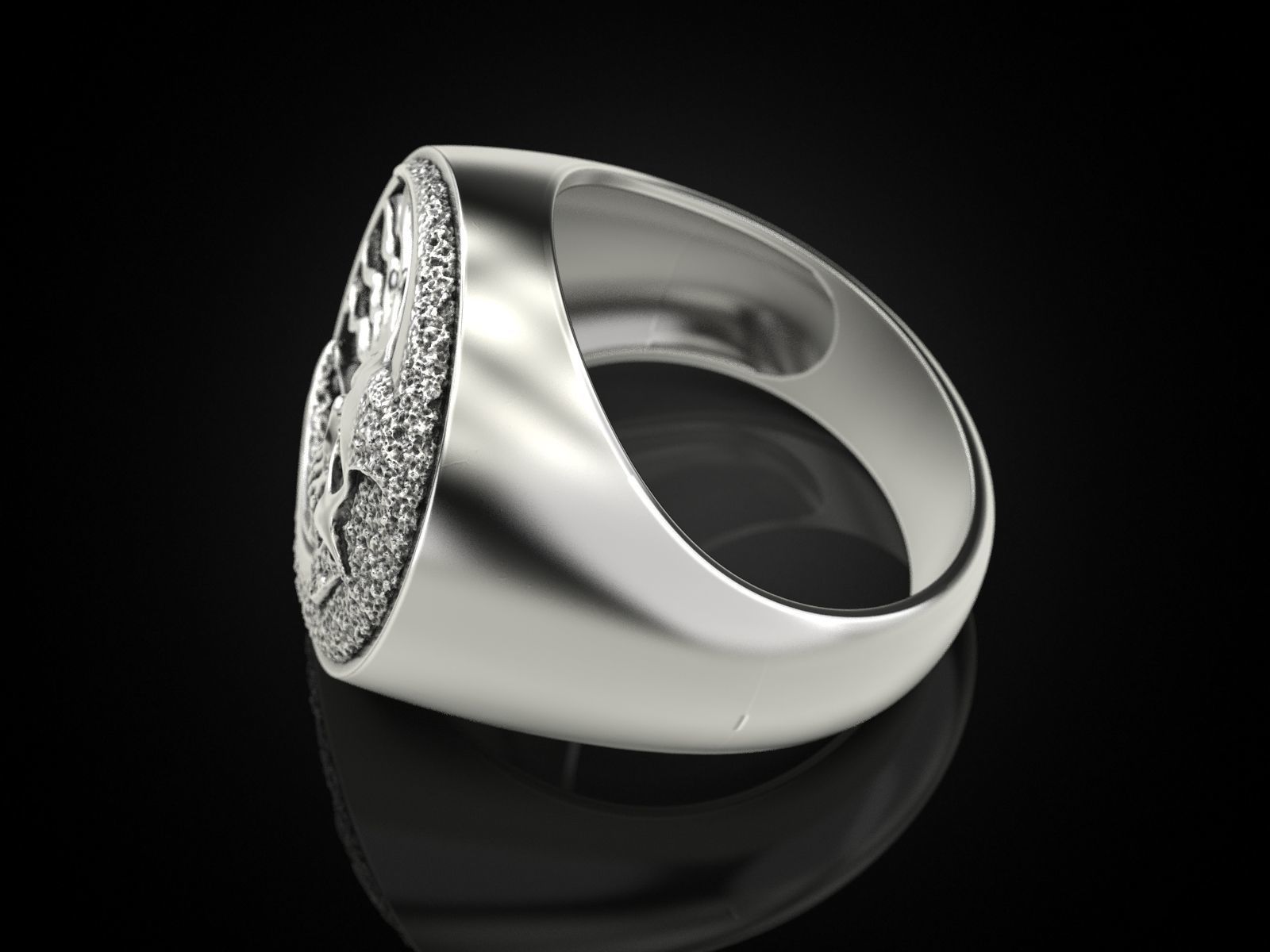 Skull moon sun ring 3D print model_5