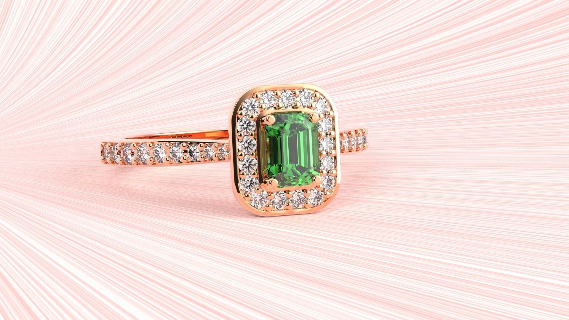 Solitaire with halo diamonds and emerald cut center stone 3D print model_2