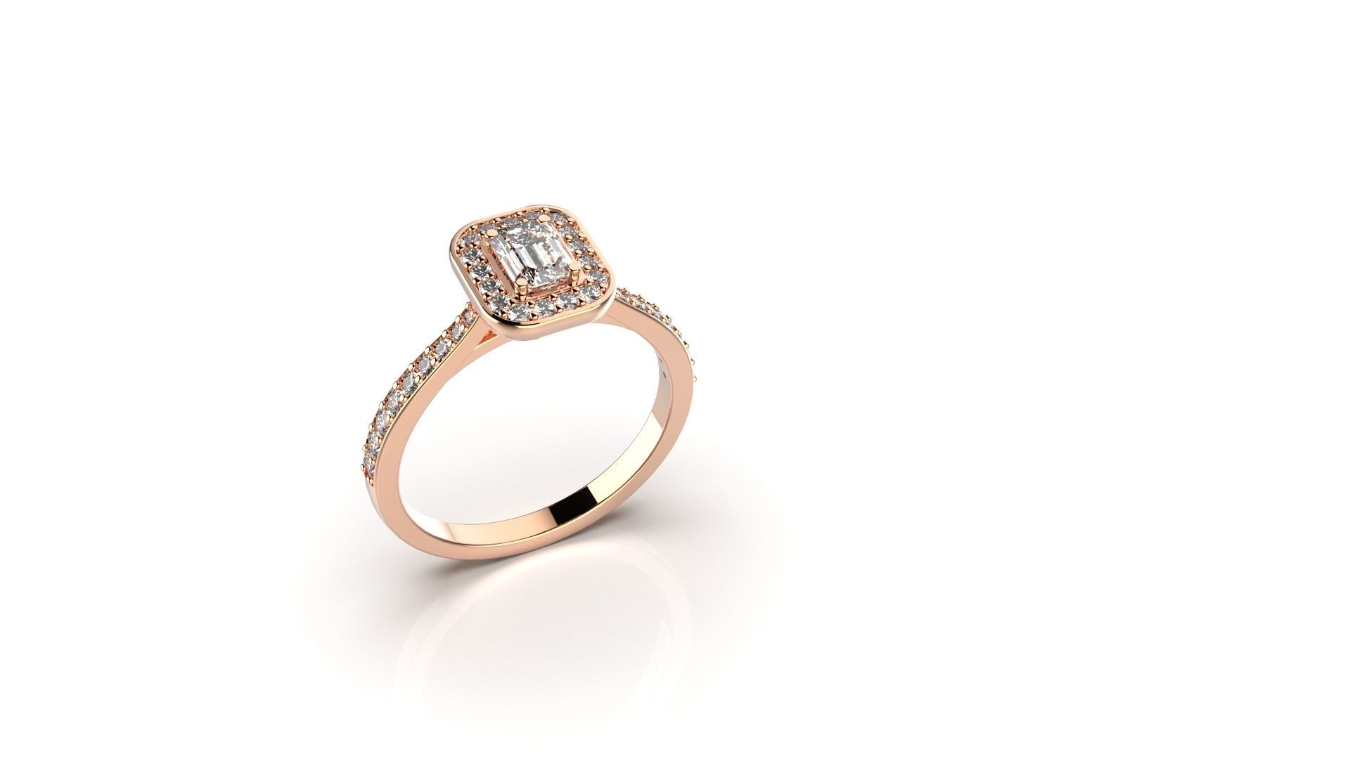 Solitaire with halo diamonds and emerald cut center stone 3D print model_3