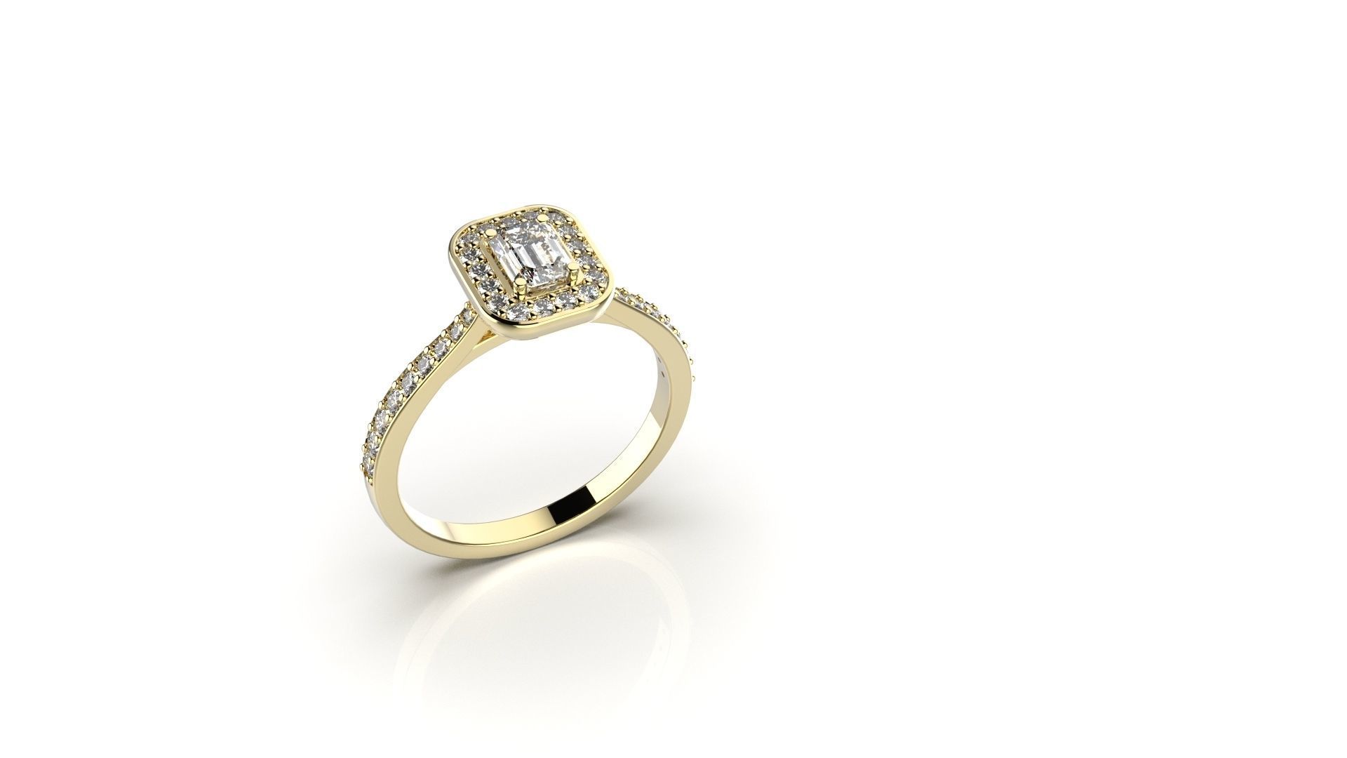 Solitaire with halo diamonds and emerald cut center stone 3D print model_5