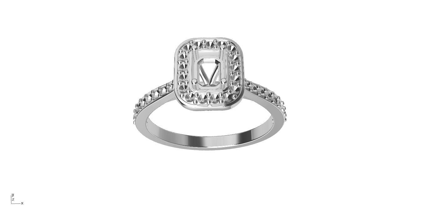 Solitaire with halo diamonds and emerald cut center stone 3D print model_8