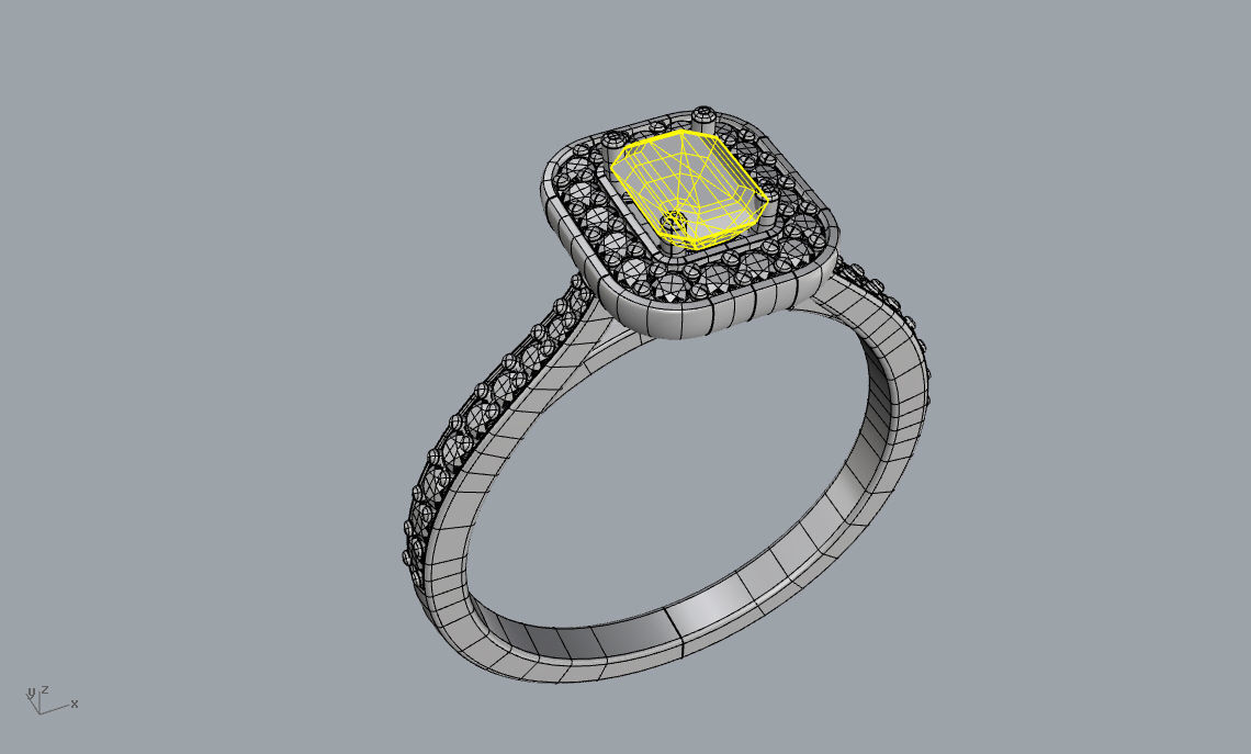 Solitaire with halo diamonds and emerald cut center stone 3D print model_7