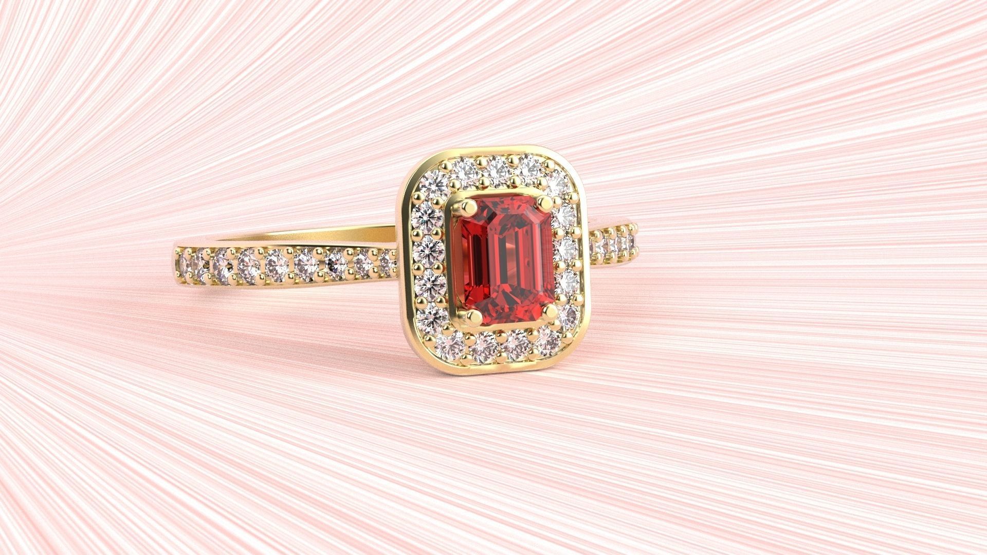 Solitaire with halo diamonds and emerald cut center stone 3D print model_1