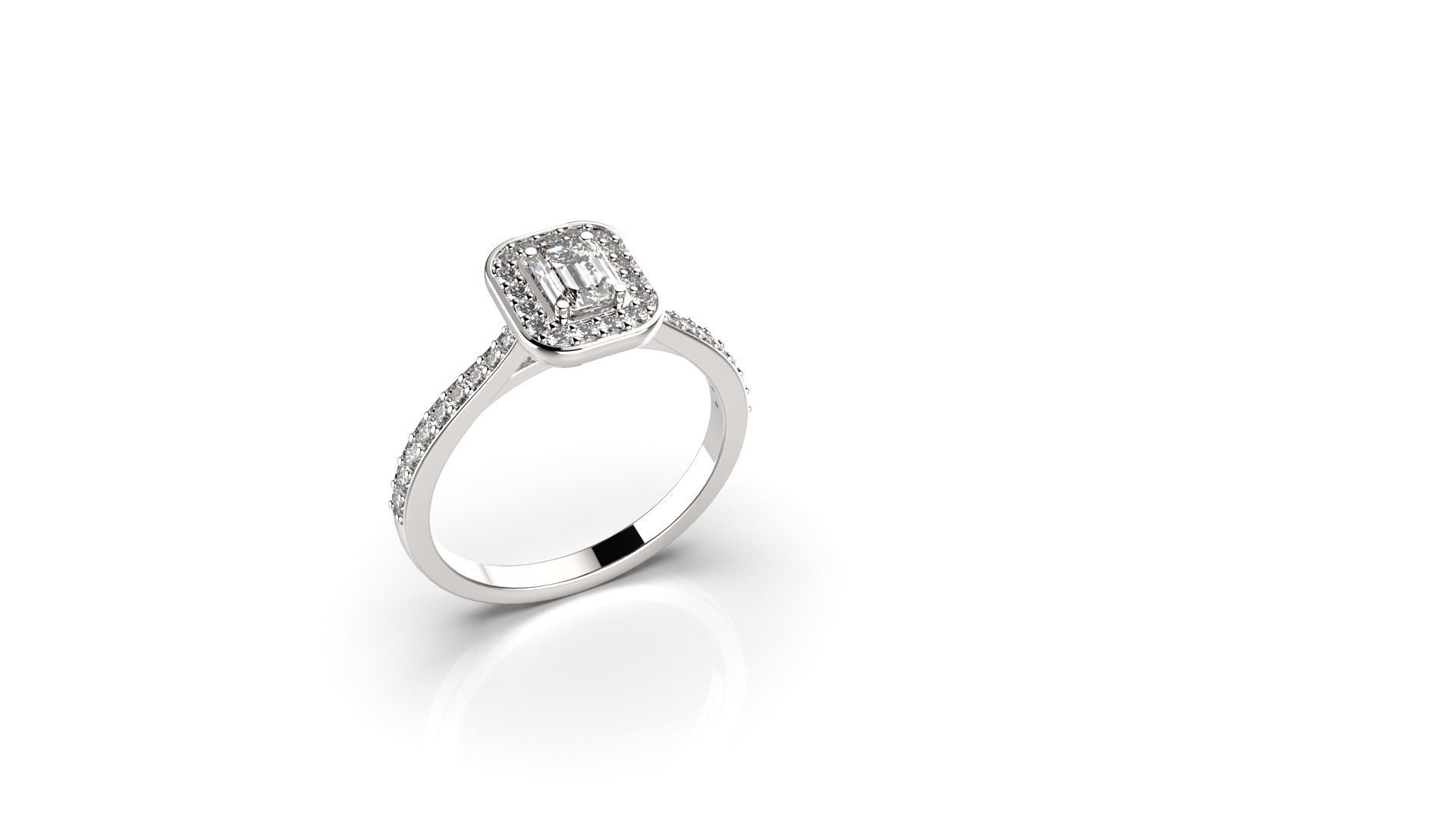 Solitaire with halo diamonds and emerald cut center stone 3D print model_4