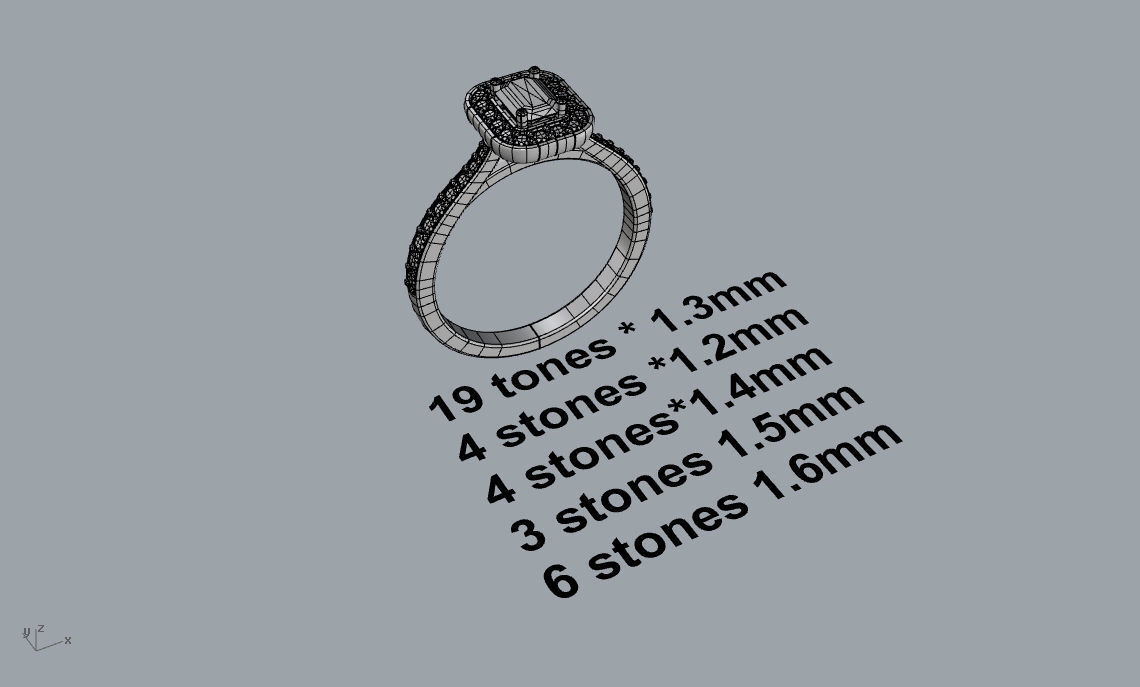 Solitaire with halo diamonds and emerald cut center stone 3D print model_13