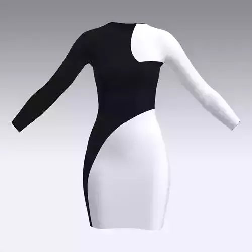 DRESS BLACK AND WHITE COLOR BLOCK FASHION STYLE LOOK