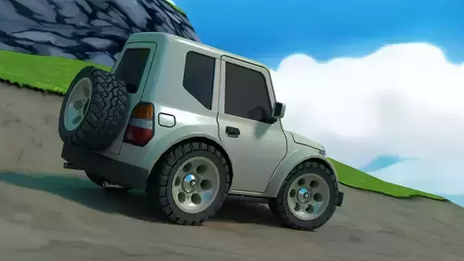 Low poly rigged cartoon off-road car Low-poly 3D model