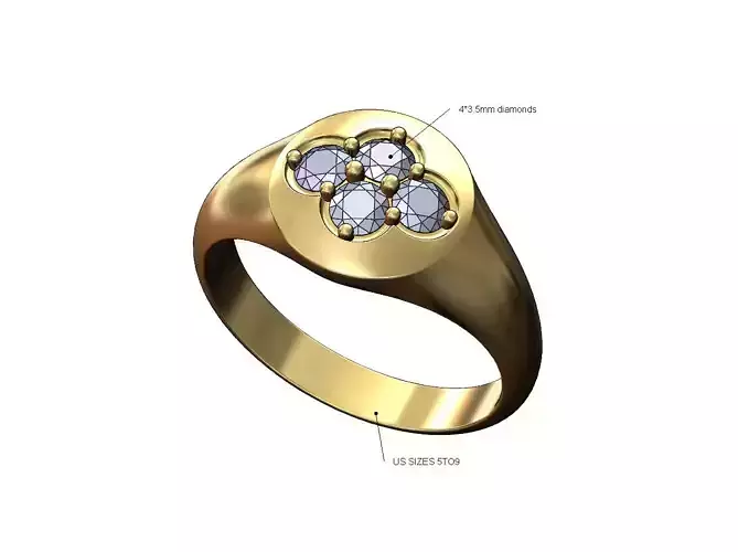 Diamond cluster dome round signet ring