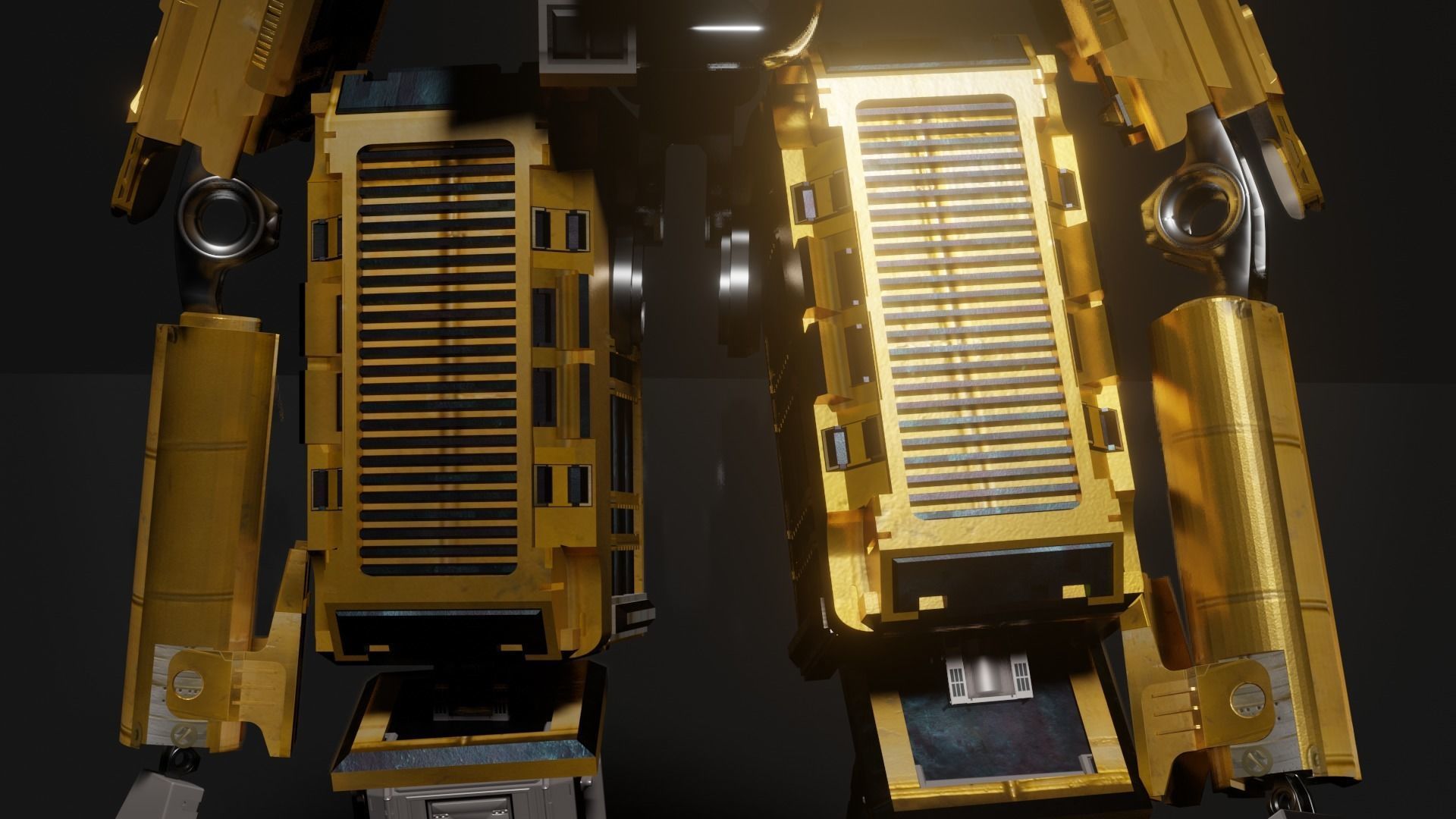 SCIFI Mecha Golden Robot Low-poly 3D model_16