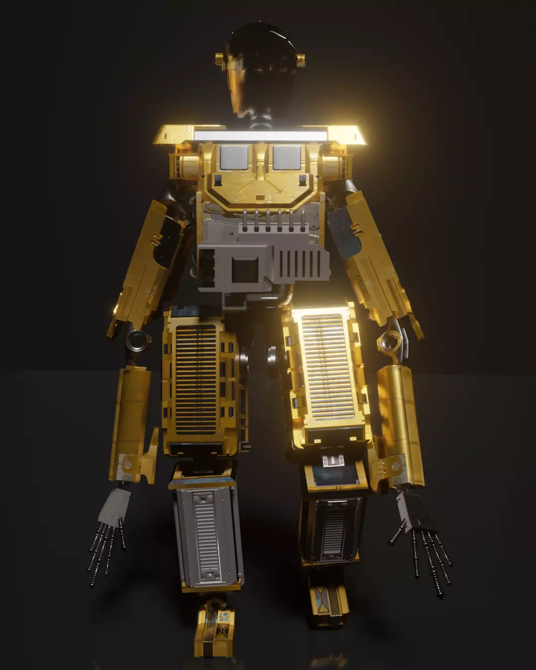 SCIFI Mecha Golden Robot Low-poly 3D model_0
