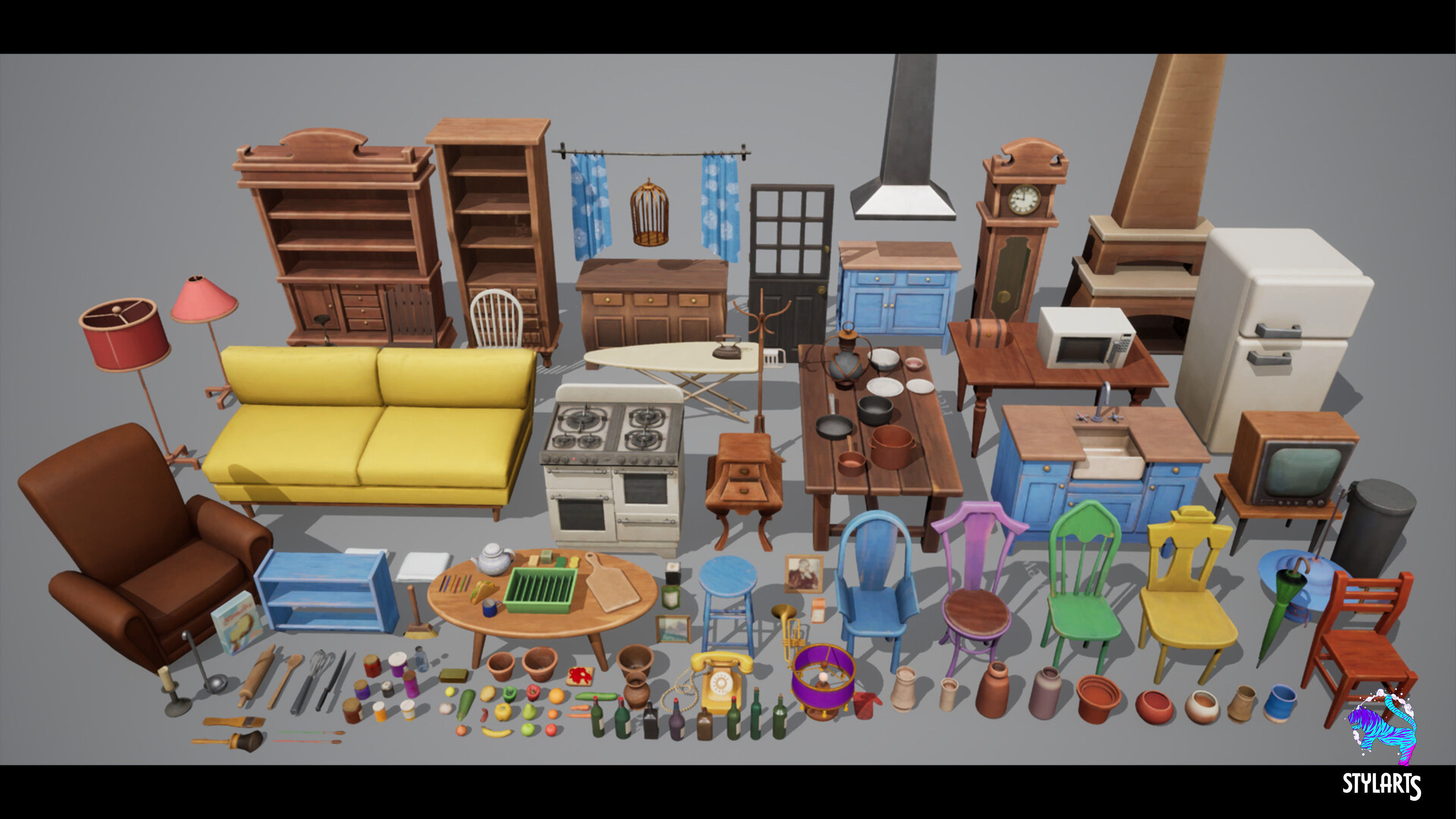 Stylized Countryside House Interior Low-poly 3D model_6