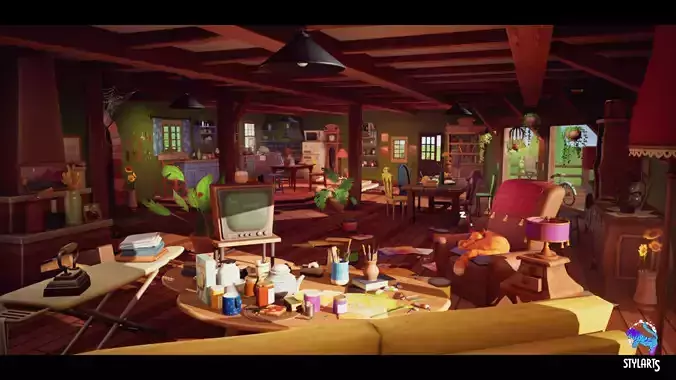 Stylized Countryside House Interior Low-poly 3D model