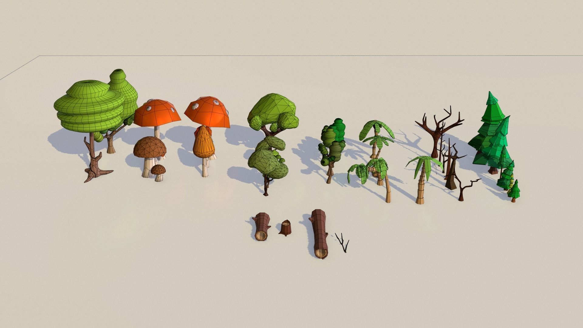 Low poly TreePack and some vegetations Low-poly 3D model_2