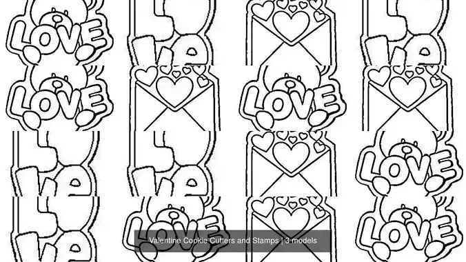 Valentine Cookie Cutters and Stamps 3D Model Collection