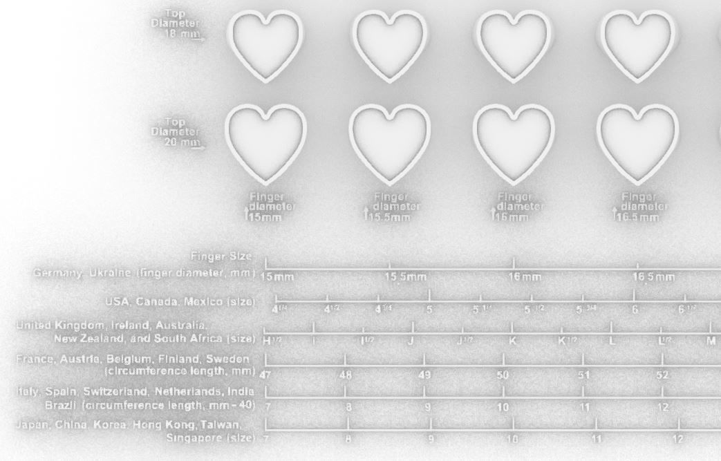 Signet rings set HEART top 3D print model_2