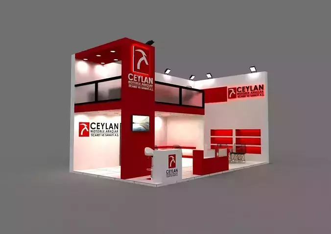 Booth Exhibition Stand Stall 9x5m Height 500cm 3 Side 3D model